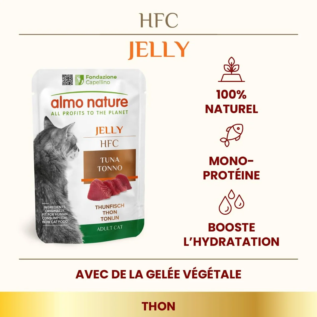 Almo Nature HFC Jelly Nourriture Humide pour Chats Adultes Thon 55 g Lot de 24 Sachets
