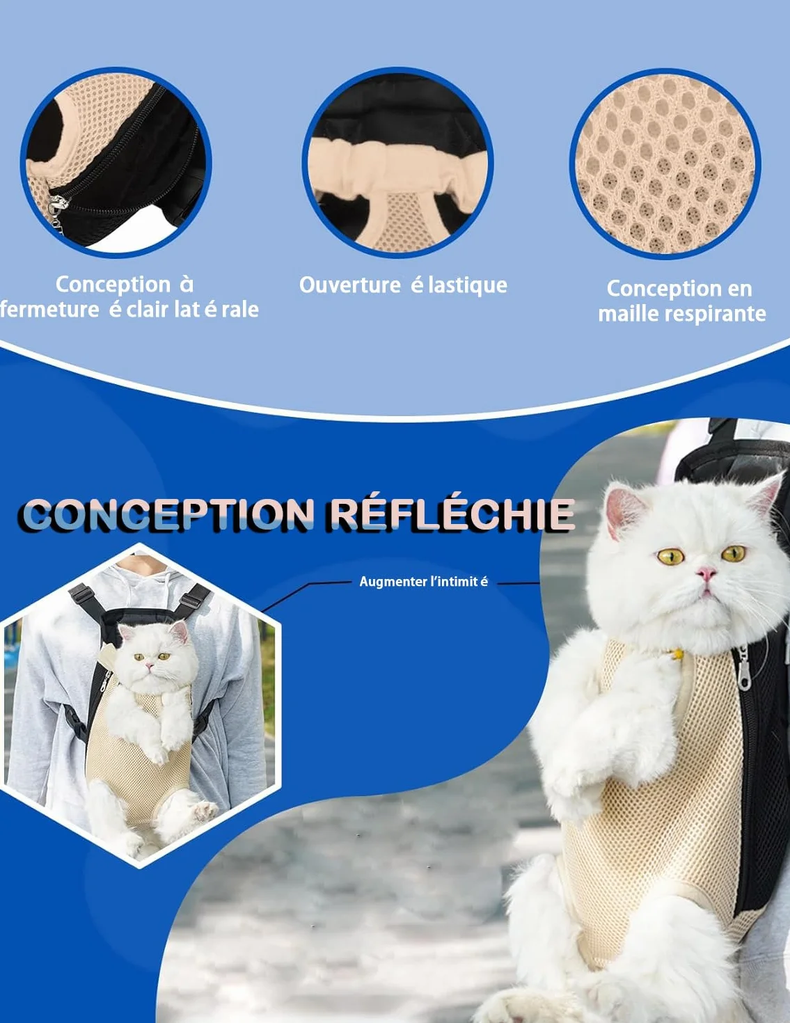 Porte Chat Ventral à Sangle Réglable, Sac à Dos Mains Libres, Harnais Maille Respirante pour Voyages Métro (S-Rouge)