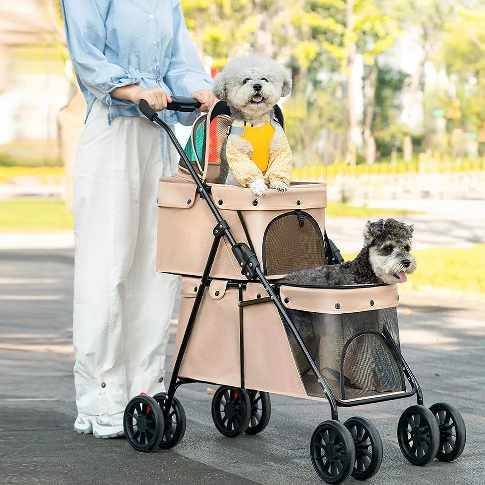 Poussette pour Chien Double Couche Pliable 50x67x95 cm avec Freins et Ventilation Marron