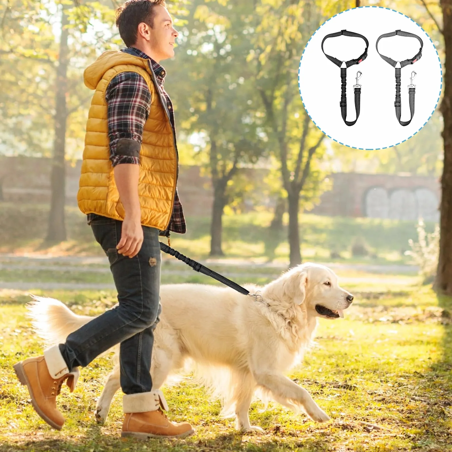 Ceinture Securite Chien Voiture Universelle avec Absorption des Chocs Reglable 28-33 Pouces Noir Gris