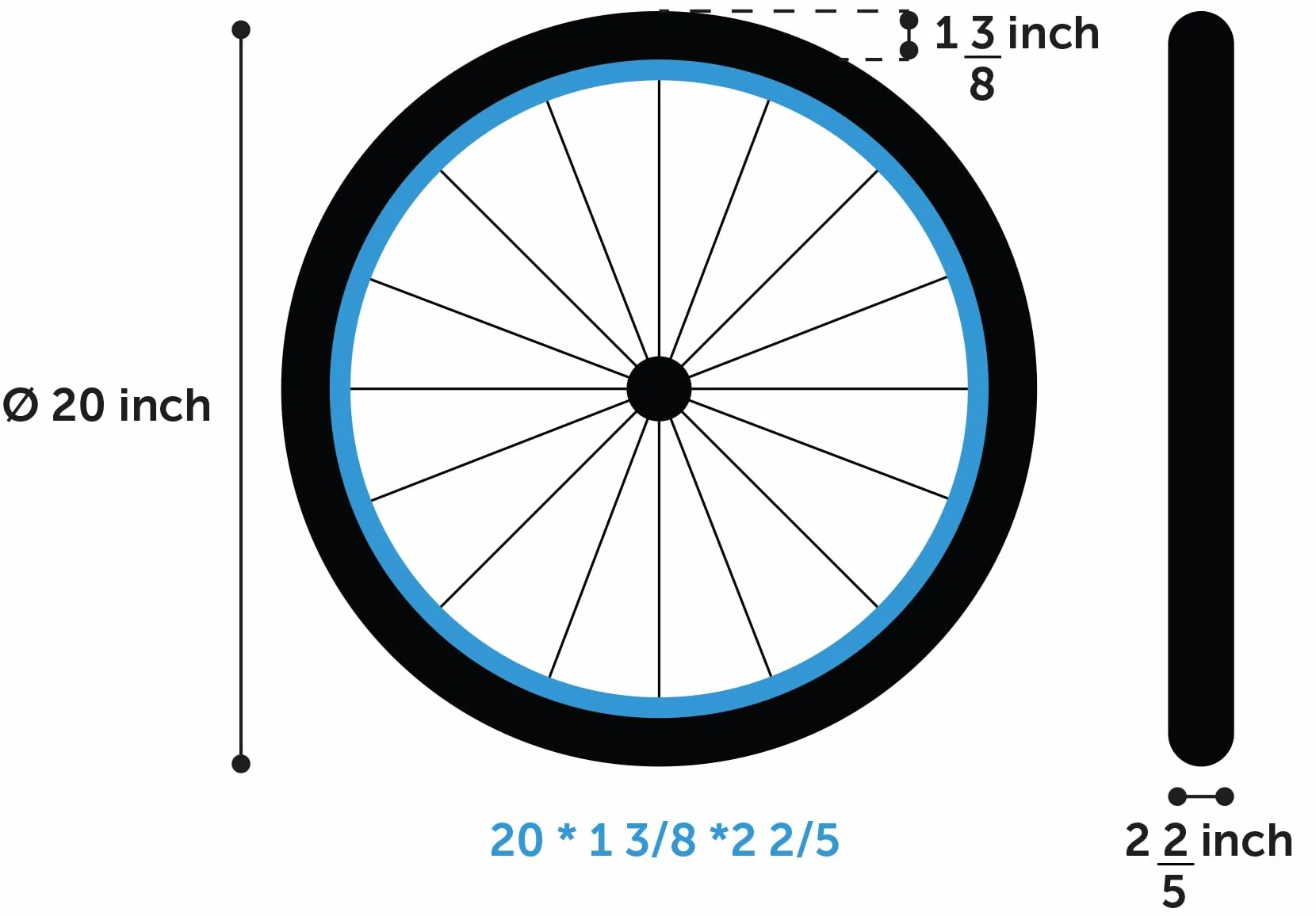 Roue DE Rechange REMORQUE DE Velo REMCO 51CM/20INCH