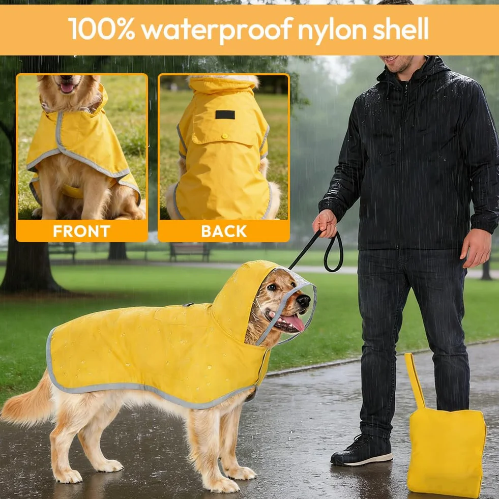 Manteau de pluie pour chien - Imperméable - Avec capuche et bandes réfléchissantes - Veste de pluie réglable pour chiens de petite, moyenne et grande taille (S)