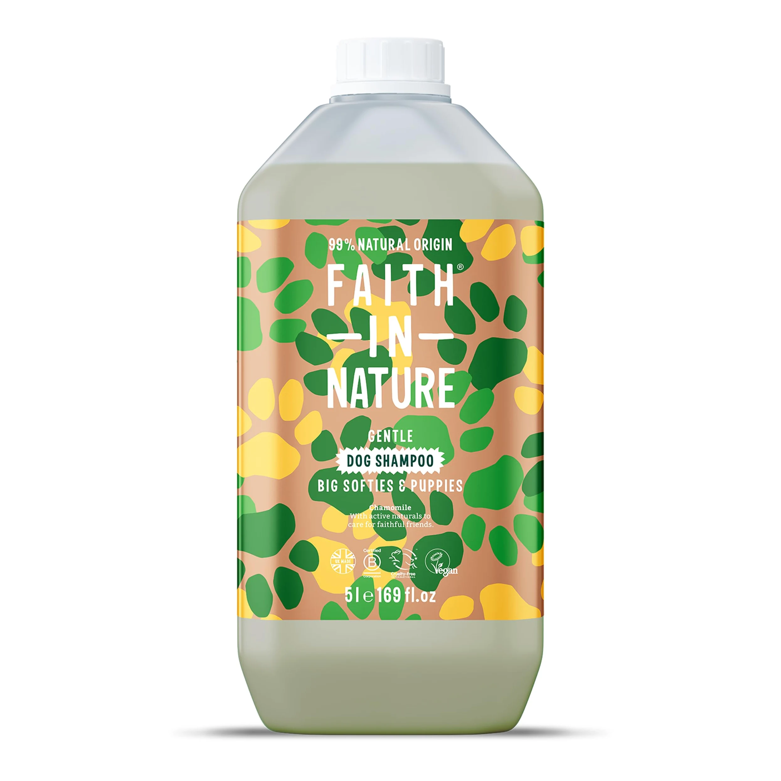 Faith In Nature Shampoing Naturel à la Camomille pour Chien, végétalien et sans cruauté Envers Les Animaux, sans SLS ni parabènes, Doux, pour Chiens et Chiots sensibles, Paquet de Recharge de 5 L