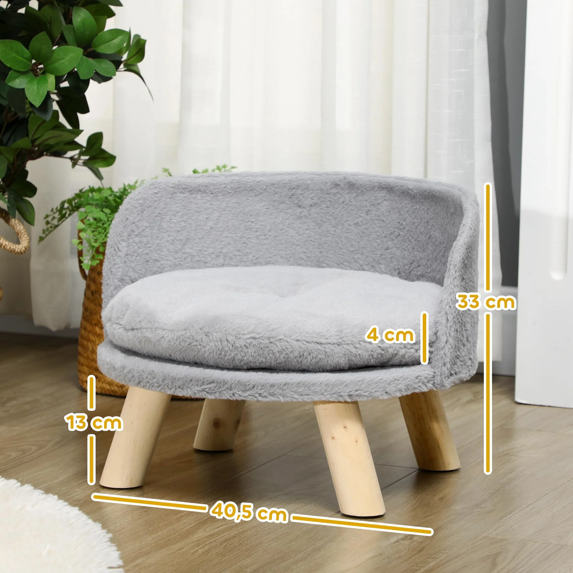PawHut Canapé lit Panier pour Chien Design scandinave Coussin Moelleux Amovible Pieds en Bois 40,5 x 33H cm Gris