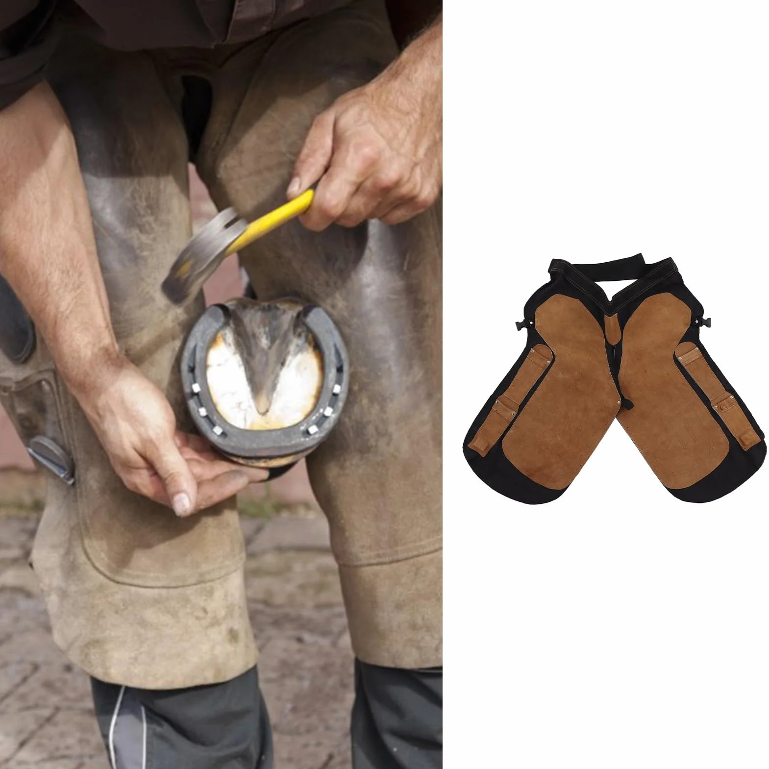Topyond Tablier De Maréchal-ferrant Professionnel En Cuir Avec 4 Poches Pour Ferrures De Chevaux, Parage des Sabots De Cheval Et Kit D'outils De Maréchal-ferrant Pour le Soin Et L'entretien des Chevau