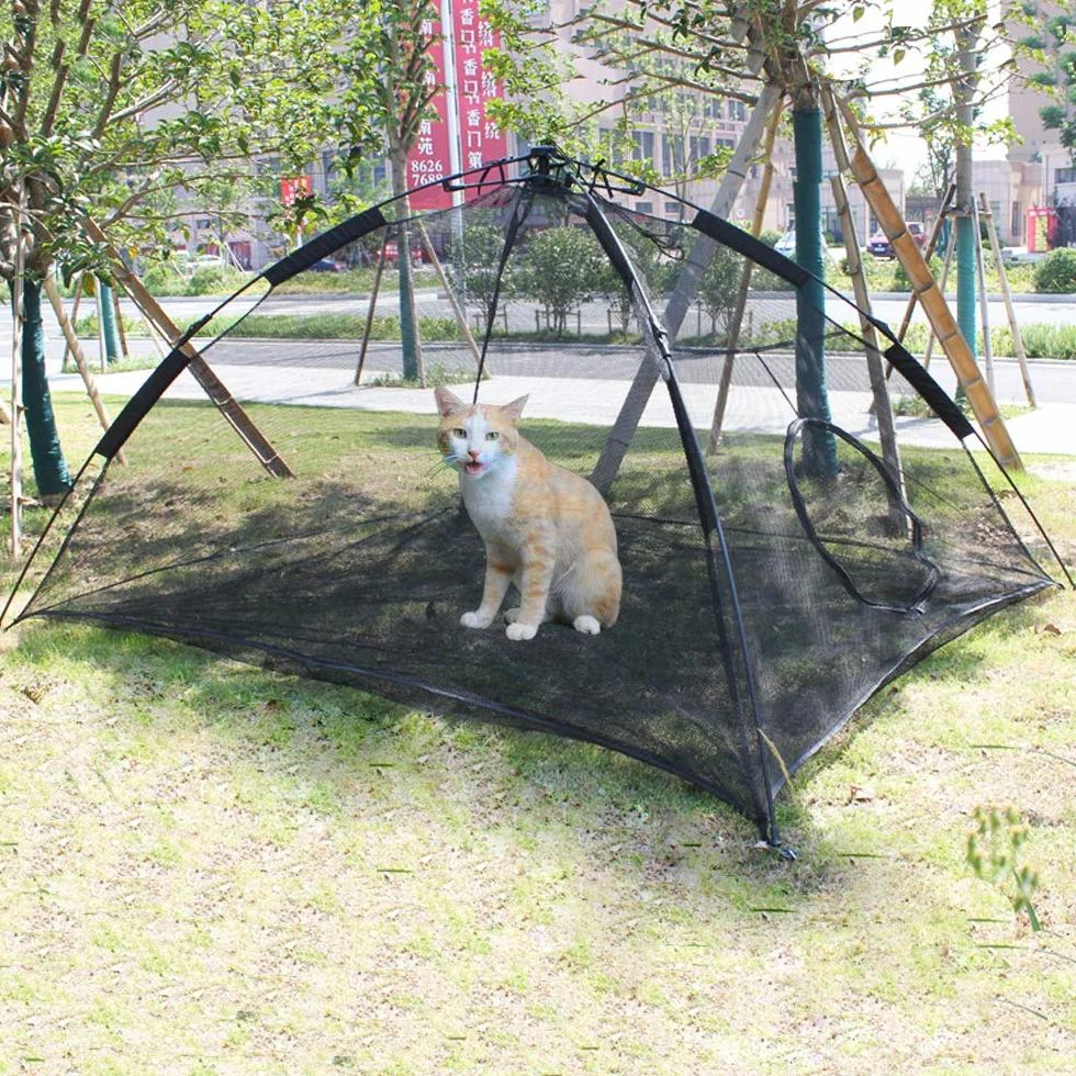 Cage Tentes de Chat Grande Portable Sautables Outdoor Clôture Maison Animal Familier Chaud Nylon pour Patio Extérieur Noir