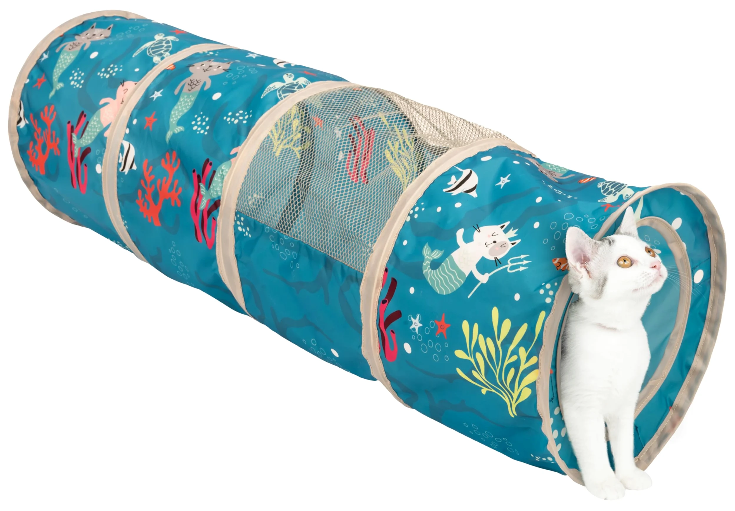 Kitty City Ensemble de meubles de jeu pour chat sur le thème de l'océan, jouets pliables pour chat avec cube, tunnel et maison, aire de jeu intérieure pour chat, pour jouer, se cacher et se détendre