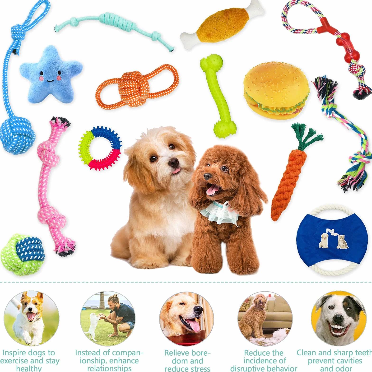 Amzeeniu Jouet pour Chiens Lot de 14 PCS Jouet à Mâcher Corde Interactif Chien Balle