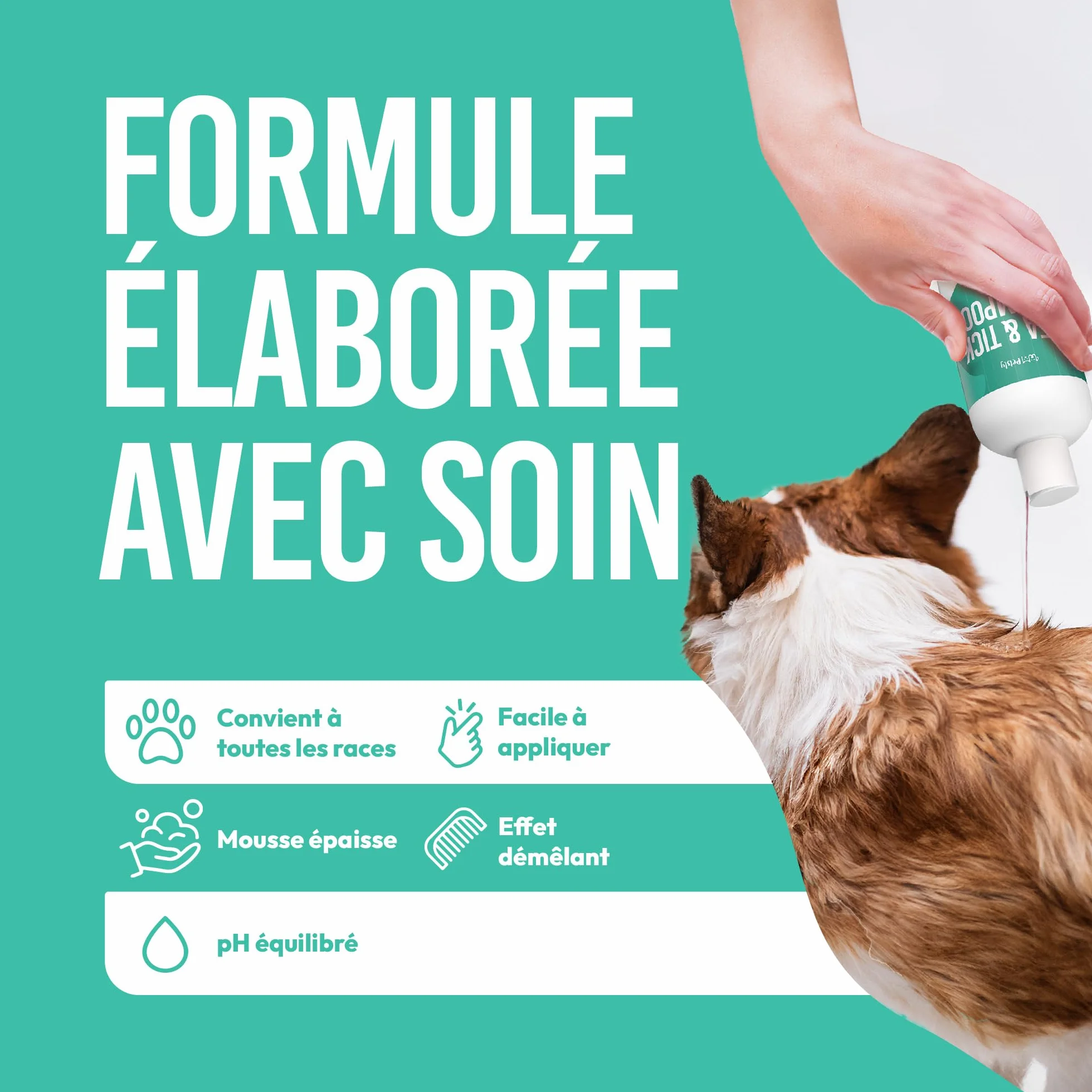 Petsly® Shampoing Anti Puces Chien Chat Chevaux -500ml- Élimine Puces & Tiques - pH Équilibré Peau Sensible, Nettoie, Apaise & Protège - Aloe Vera, Géraniol, Thé Vert, Camomile - Fabriqué en Allemagne