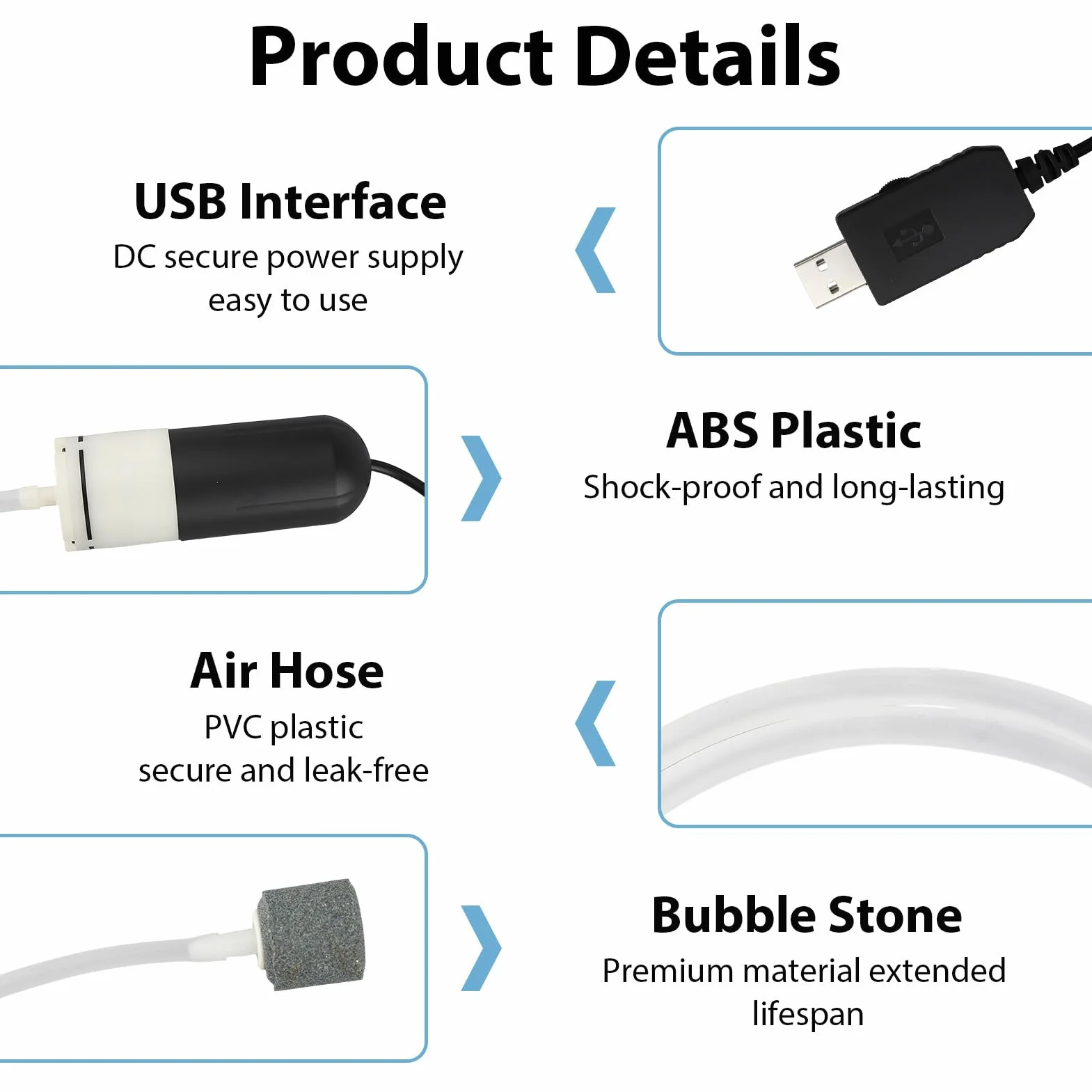 Mini Pompe à Air Aquarium USB Silencieuse Économe Portable pour Petit Aquarium