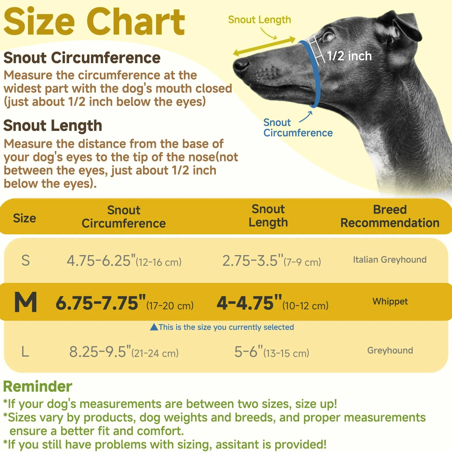 Mayerzon Greyhound – Muselière pour Chien Whippet – Muselière en Maille Souple pour éviter Les morsures excessives et Les mastications – Convient pour Le toilettage, la Promenade et Les visites chez