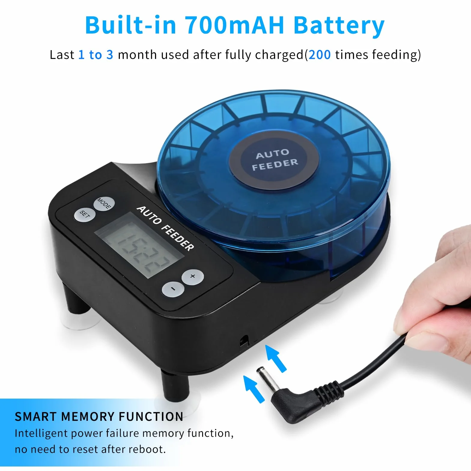 Podazz Distributeur Automatique de Nourriture pour Poissons pour Aquarium avec Minuterie Rechargeable et Affichage LCD - 15 Flux d'alimentation