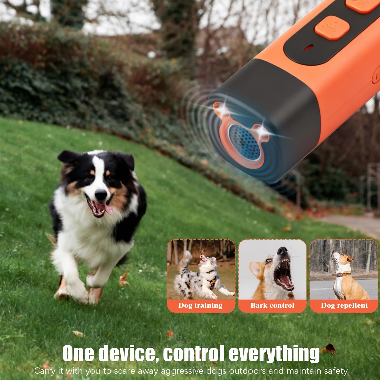 Anti Aboiement Chien Ultrason Puissant avec Lampe LED 3 Fréquences Réglables pour Petit et Grand Chien