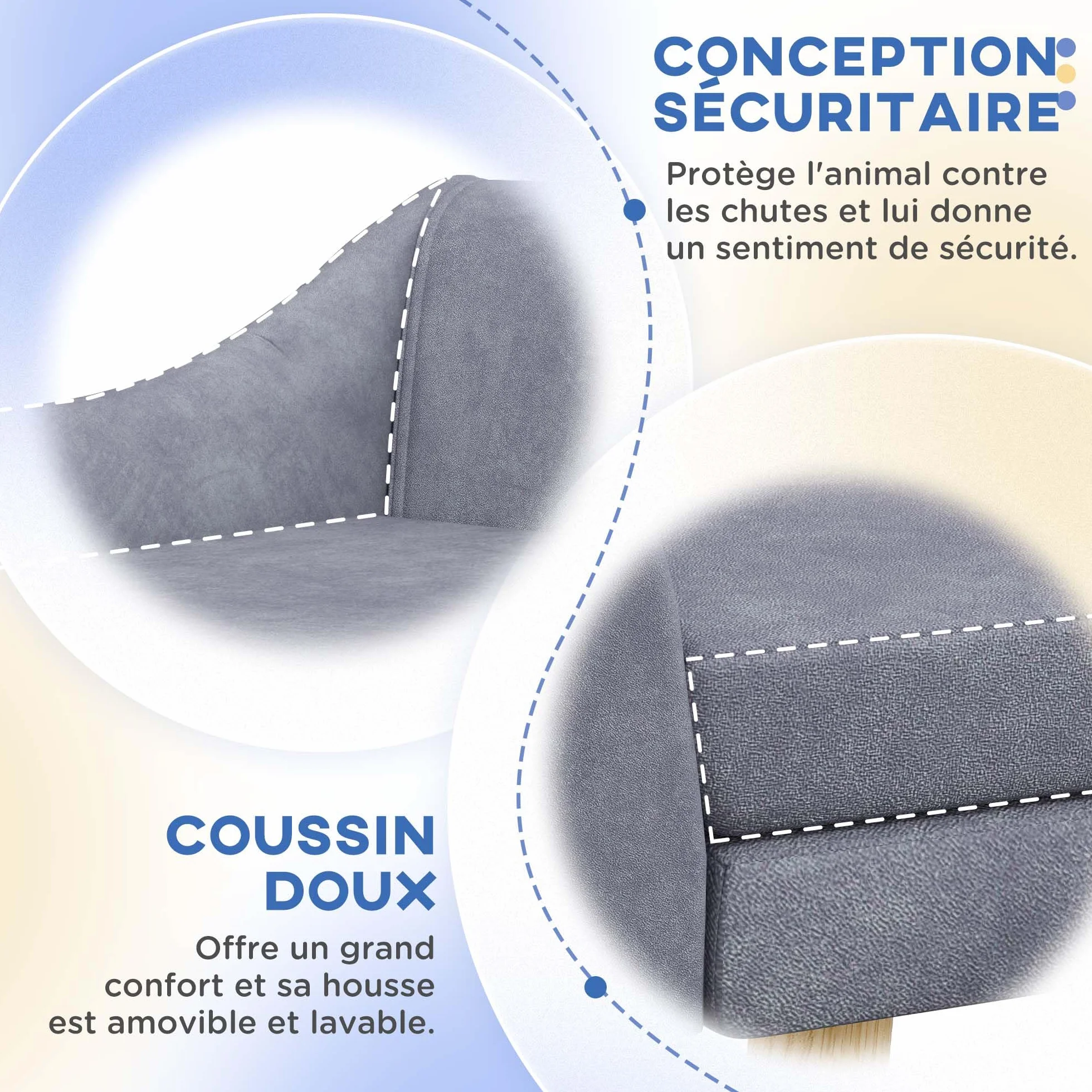 PawHut Canapé pour Chien Chat Design scandinave Coussin Moelleux Amovible Tissu Aspect Velours 102x58.5x42.5 cm Gris