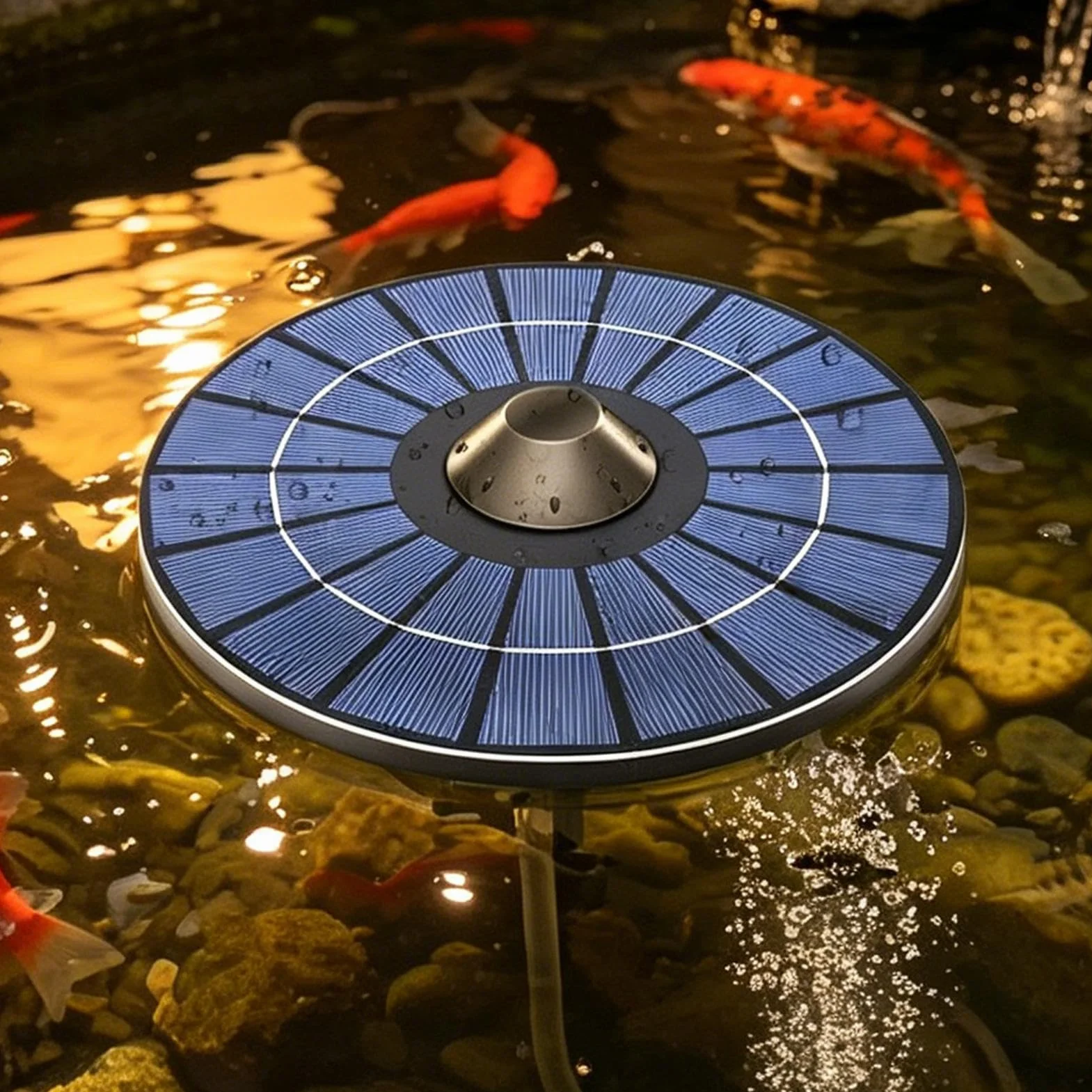 Aérateur de Bassin Solaire 2,5 W Pompe à Air Silencieuse avec Pierre à Bulles Kit Flottant