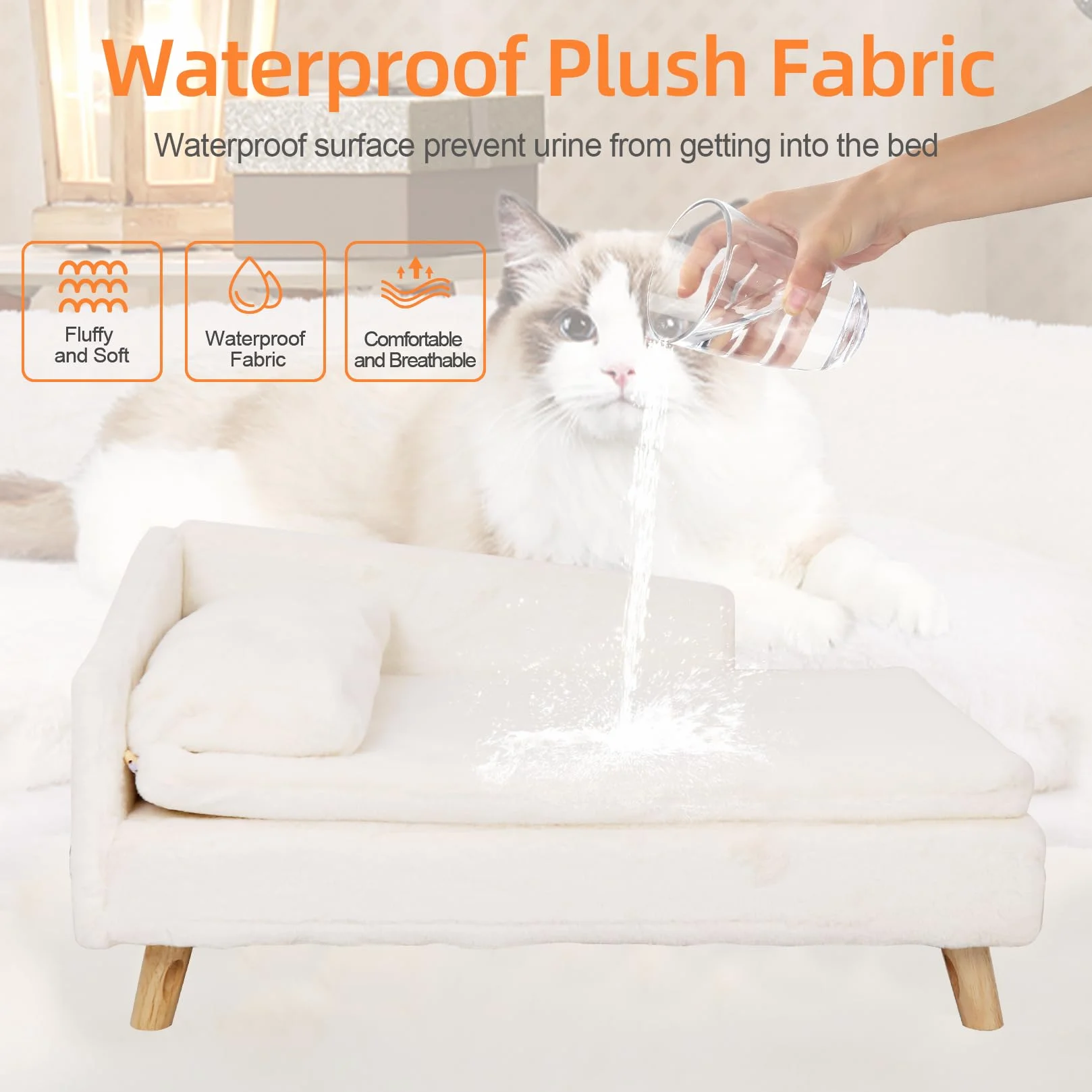 BingoPaw Canapé pour Chien Petite Taille, Lit Surélevé avec Coussin Lavable, 70.5x38x23.5cm