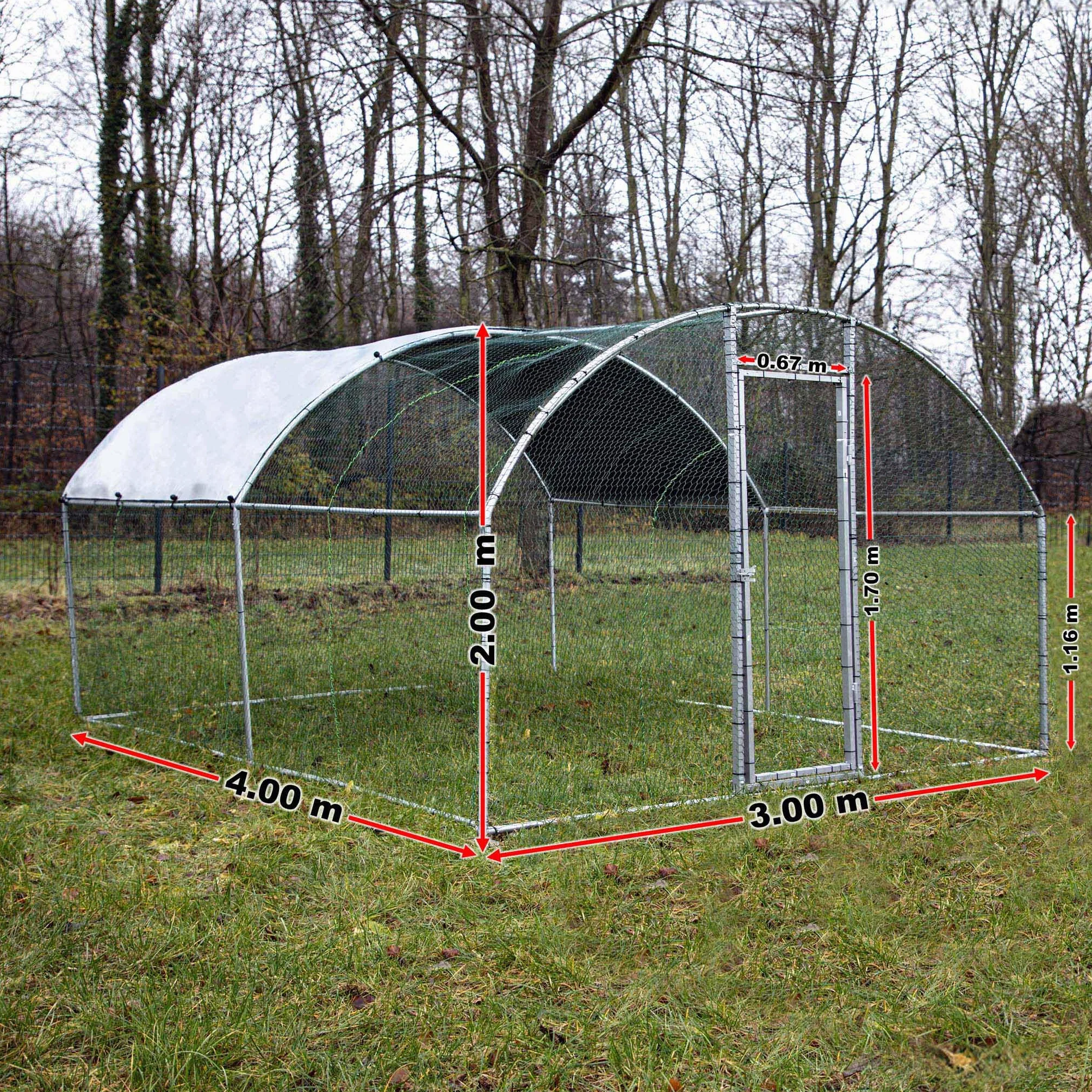 Parc enclos XXL pour Petits Animaux 4 x 3 x 2 m Acier Clôture verrouillable Toit grillagé Bâche
