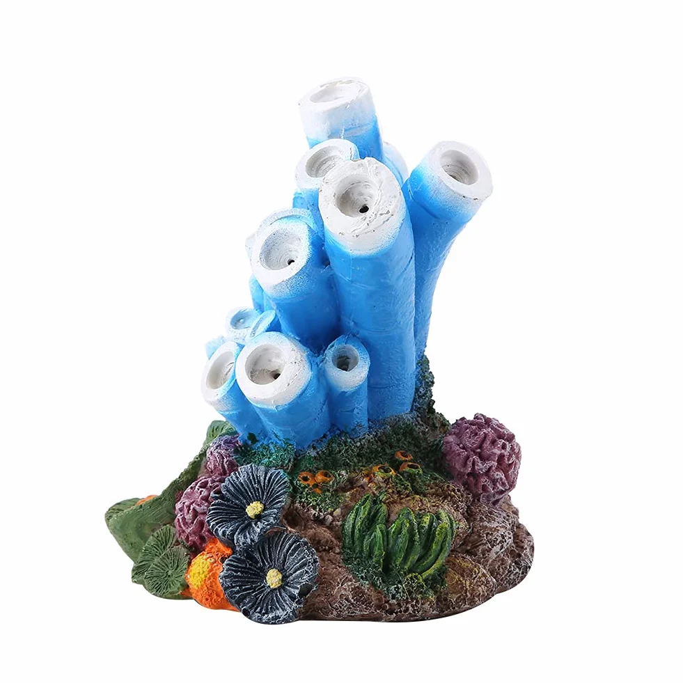 Garosa Décoration Aquarium Corail Coloré avec Étoile de Mer et Pierre Bleue Résine Non Toxique pour Aquarium d'Eau Douce