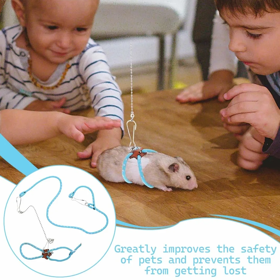 Laisses pour Petits Animaux, Harnais Réglable Bleu pour Souris Rat Hamster, Corde De Promenade Sécurisée Taille Standard, Accessoire Extérieur 1 Pièce