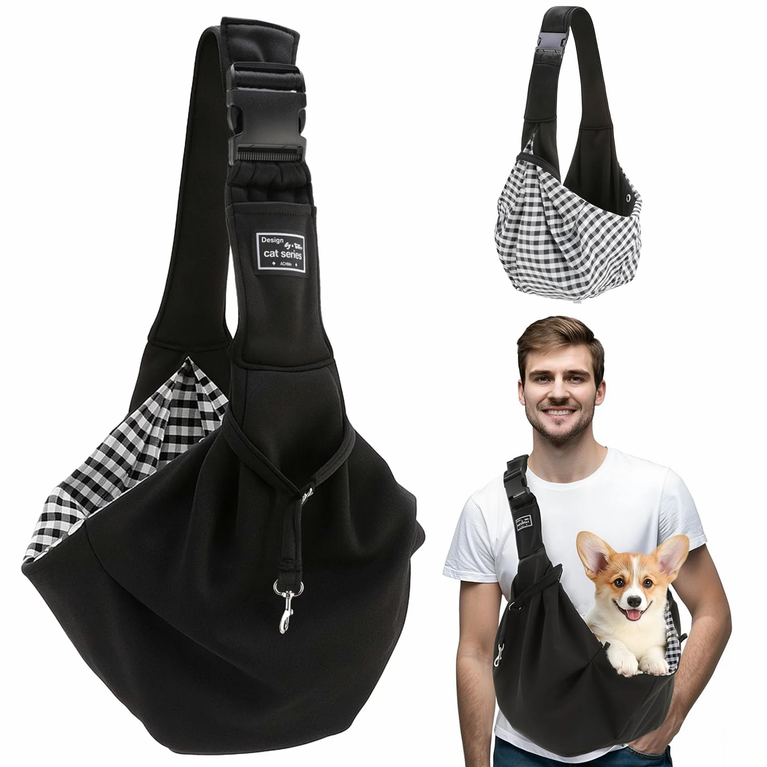Sac de Transport pour Chien Chat 7.5 KG Réglable avec Corde de Sécurité Petit Animaux Bandoulière Extérieur Voyages Métro