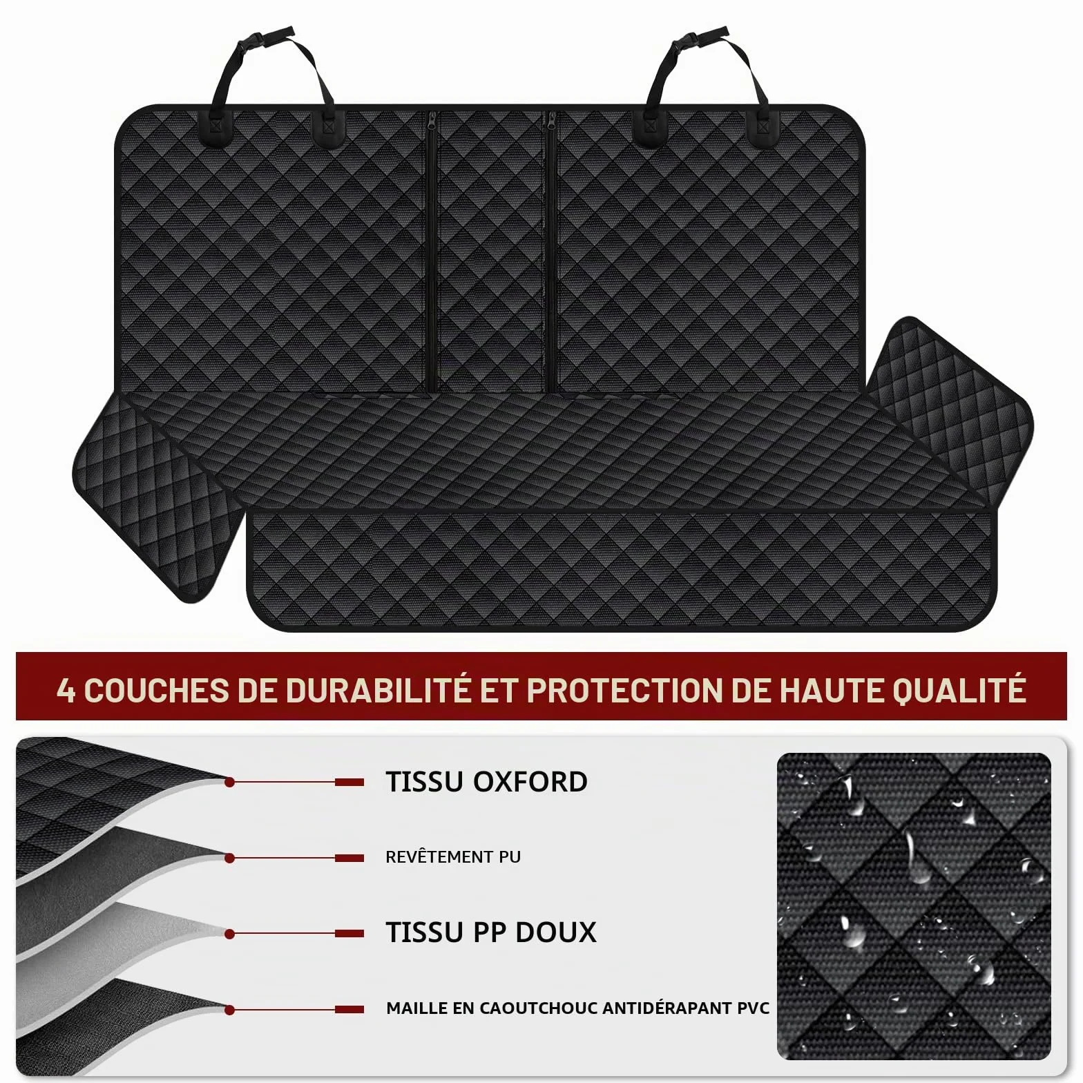 Housse de siège de voiture pour chien VAGCARS, imperméable, résistante aux rayures, avec 1 laisse élastique pour chien, 135x118 cm, Housse universelle pour siège arrière de voiture pour camions