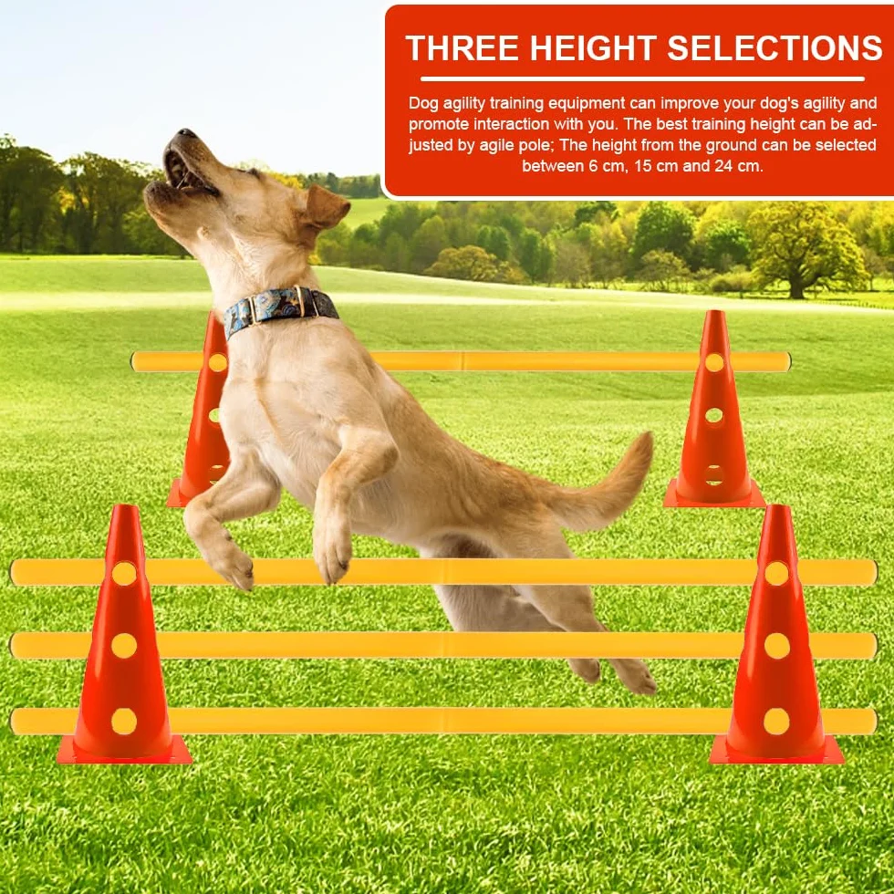 Kit Agility pour Chien Sports Haies Set 8 Cônes 4 Barres 23 cm Hauteur 80 cm Longueur Orange
