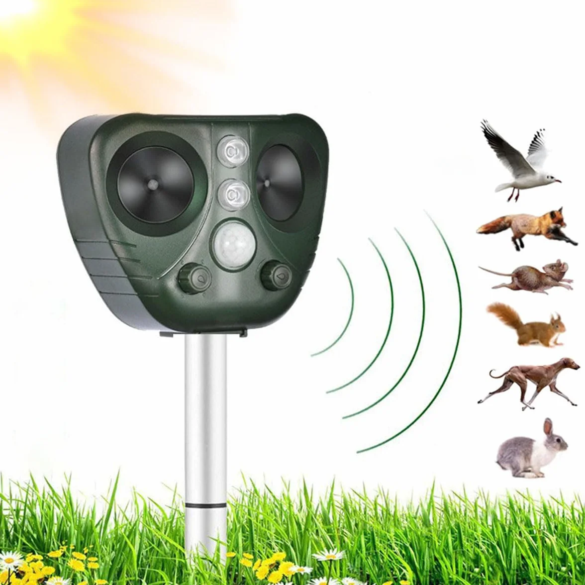 Repulsif Ultrason Chat Exterieur Etanche IP66 Rechargeable Solaire USB Anti Chat Chien Oiseaux Jardin
