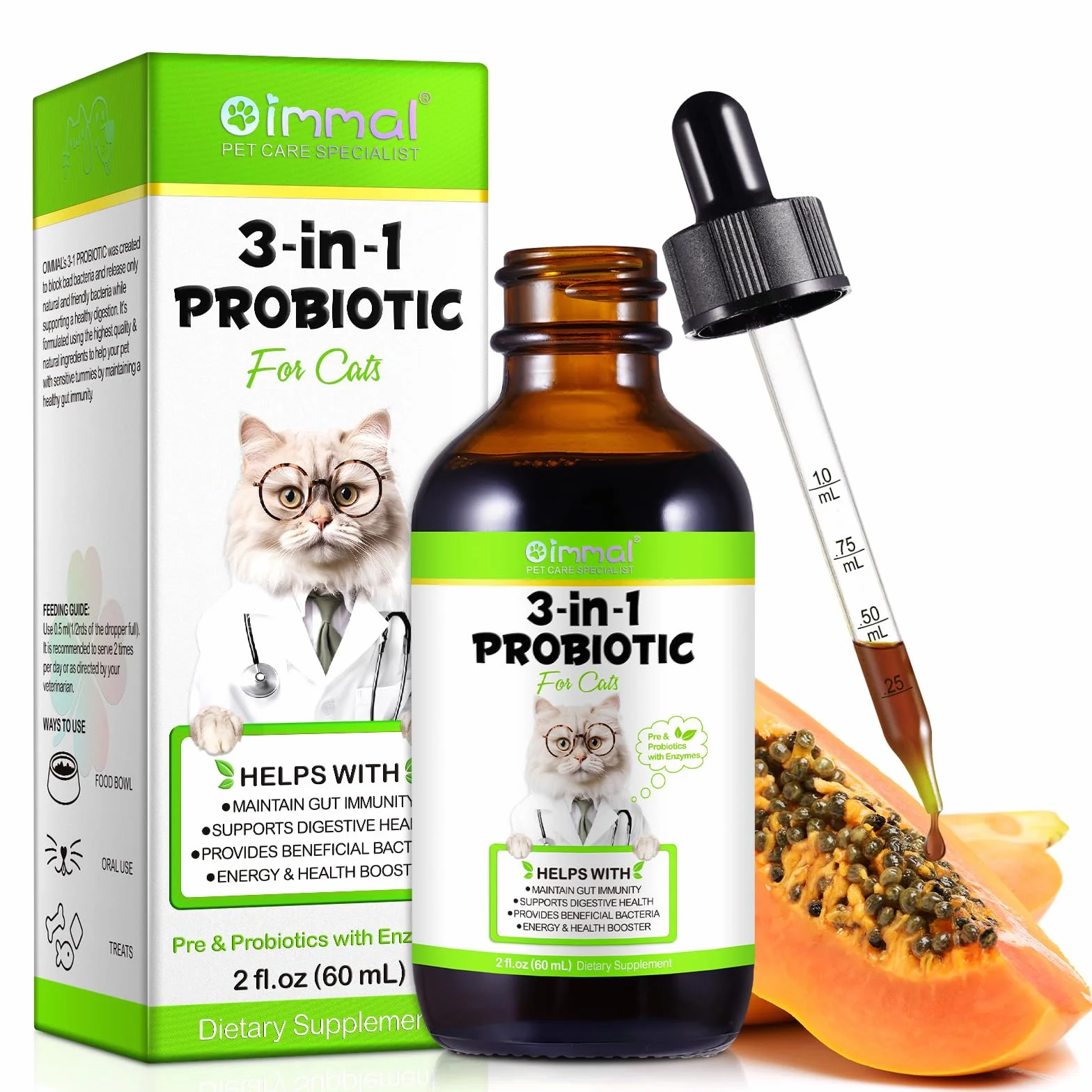 Probiotiques pour chats 3 en 1 60 ml avec enzymes digestives santé intestinale chatons adultes