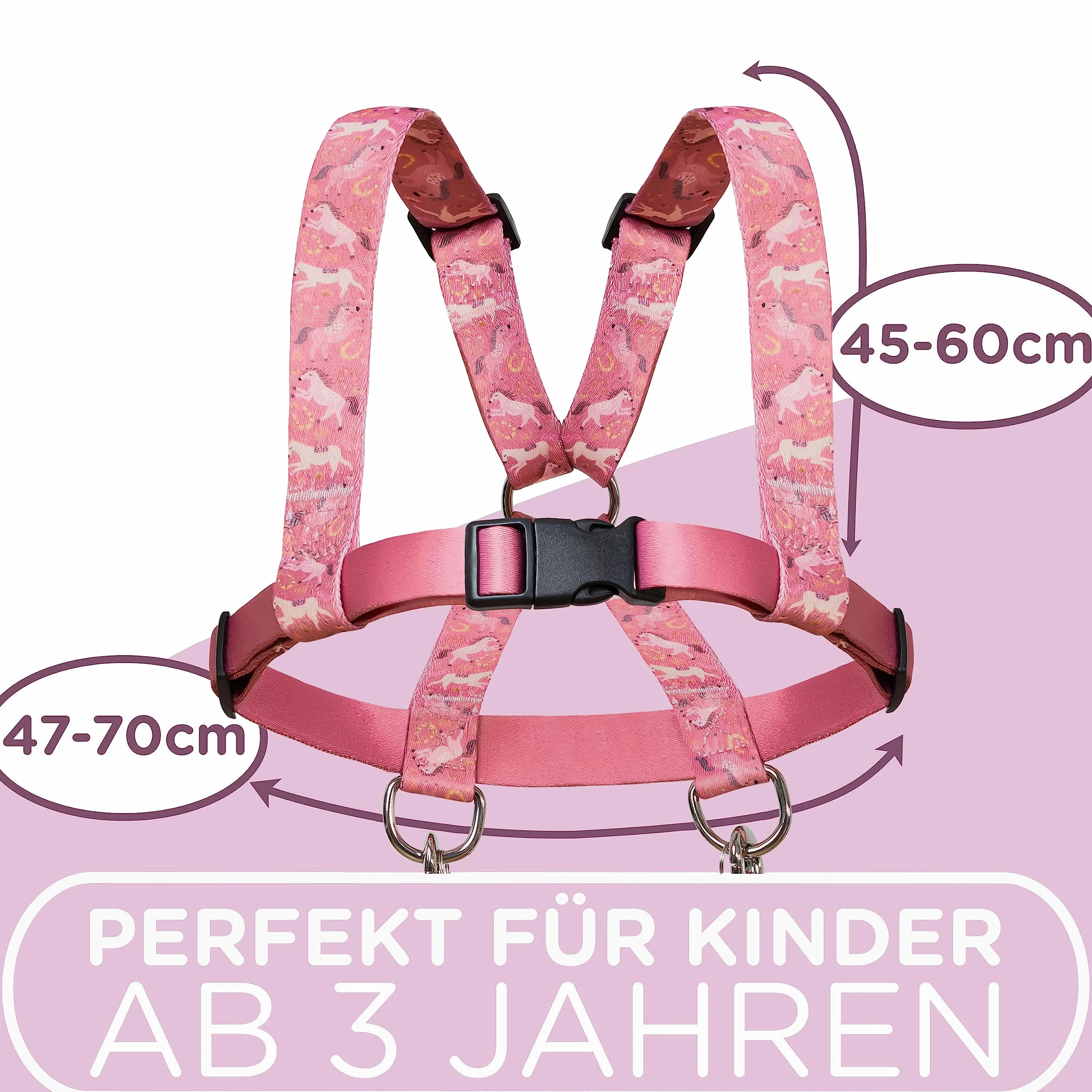 Jubi Laisse de cheval rose pour enfant - Taille réglable avec sac de rangement