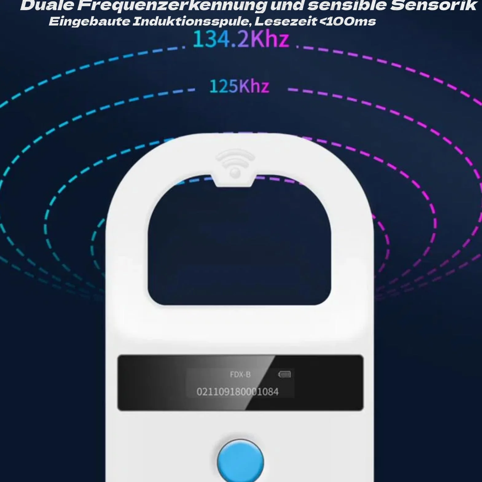 Akozon Scanner de Puces pour Animaux de Compagnie, Lecteur de Reconnaissance d'affichage Haute luminosité, Lecteur 3,7 V, pour Chiens, Chevaux, Chats, Cochons, étiquettes