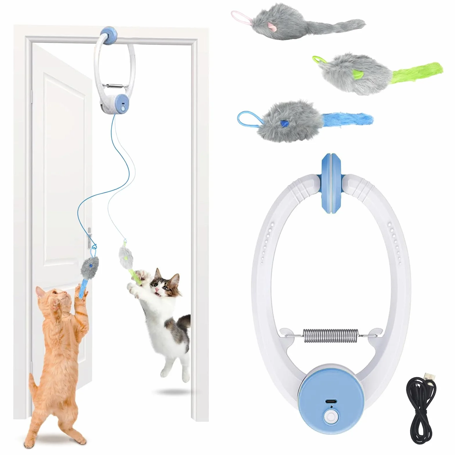 Jouet Interactif Suspendu pour Chat avec Corde et Souris en Peluche