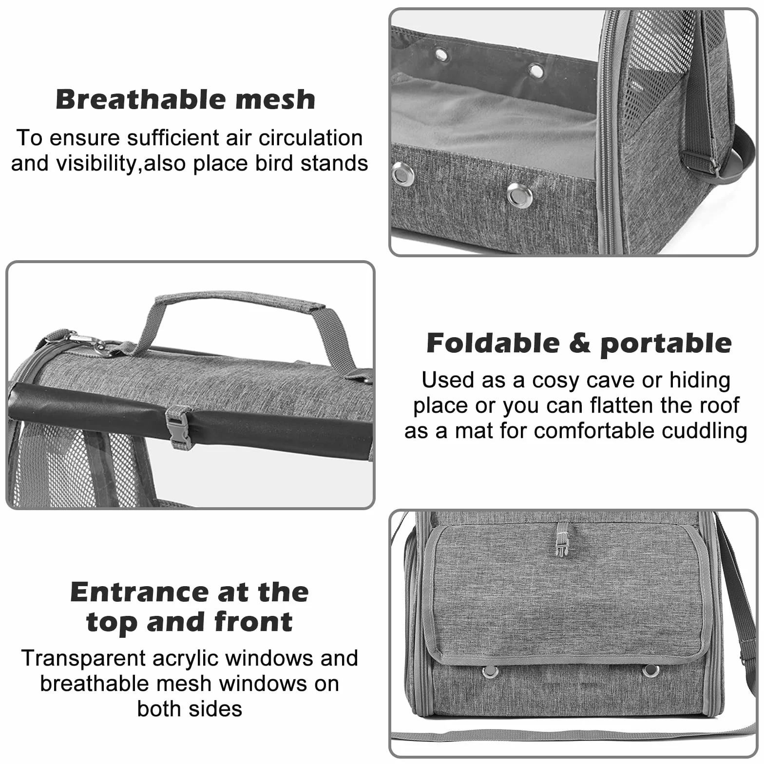 Sac de transport pour animal de compagnie avec coussin, ouverture latérale pour chat et cochon d'Inde