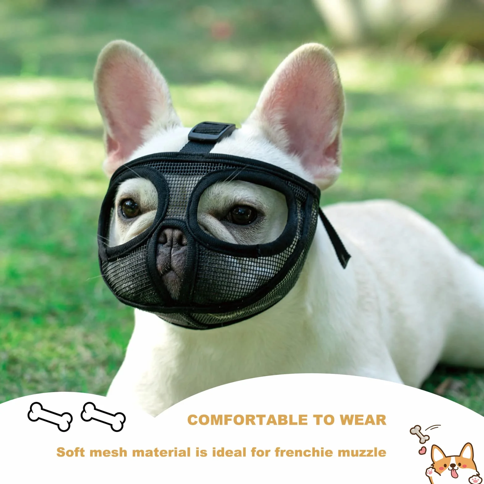 ILEPARK Museliere pour Bouledogue, Réglable ne Couvrira Pas Les Yeux Mêches Muettes Museau pour Mordre la Mât (L,Noir)
