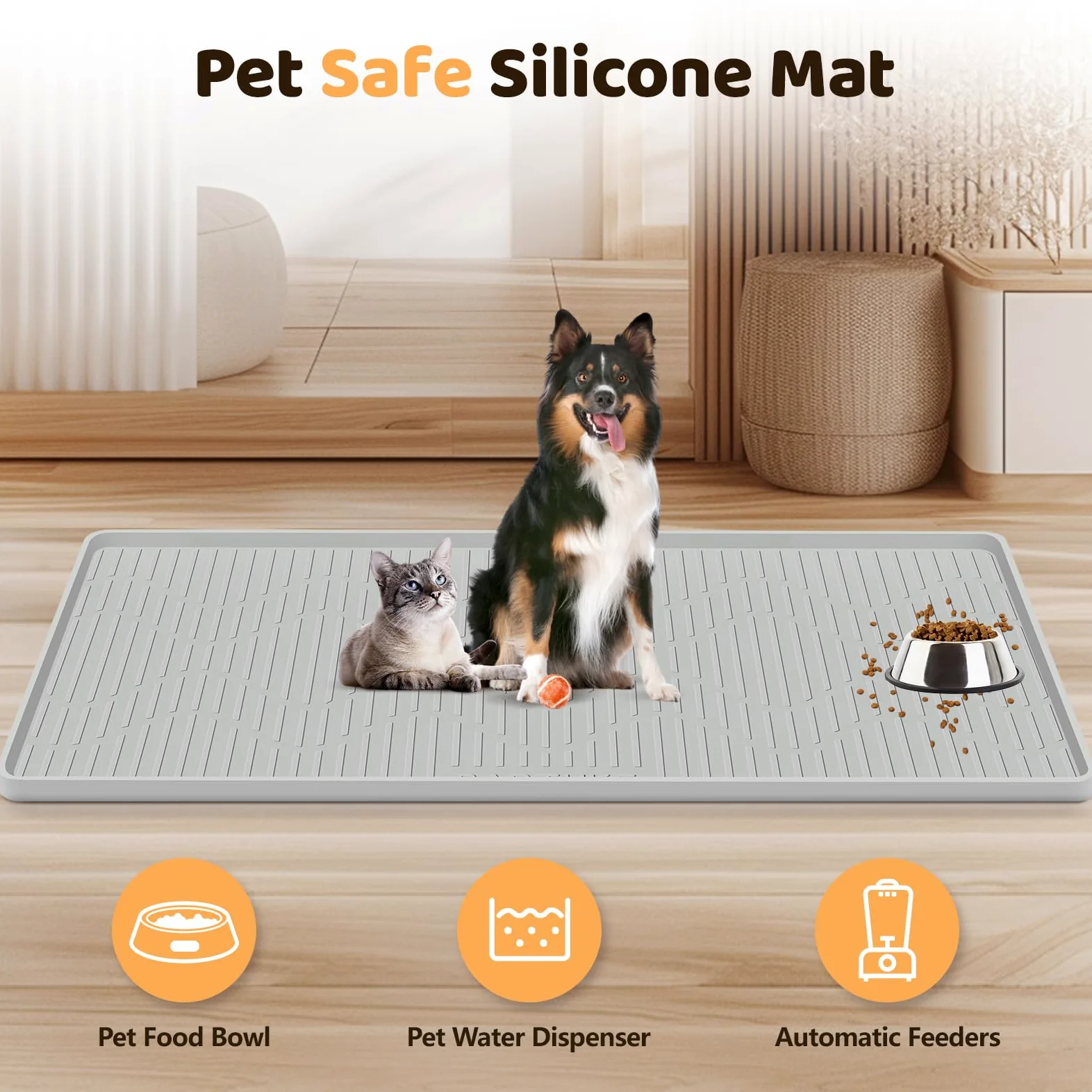 Tapis d'alimentation en silicone pour chat et chien, 140 x 96,5 cm, extra large pour gamelle pour chats et chiens, set de table pour nourriture et eau avec bord surélevé, imperméable, étanche