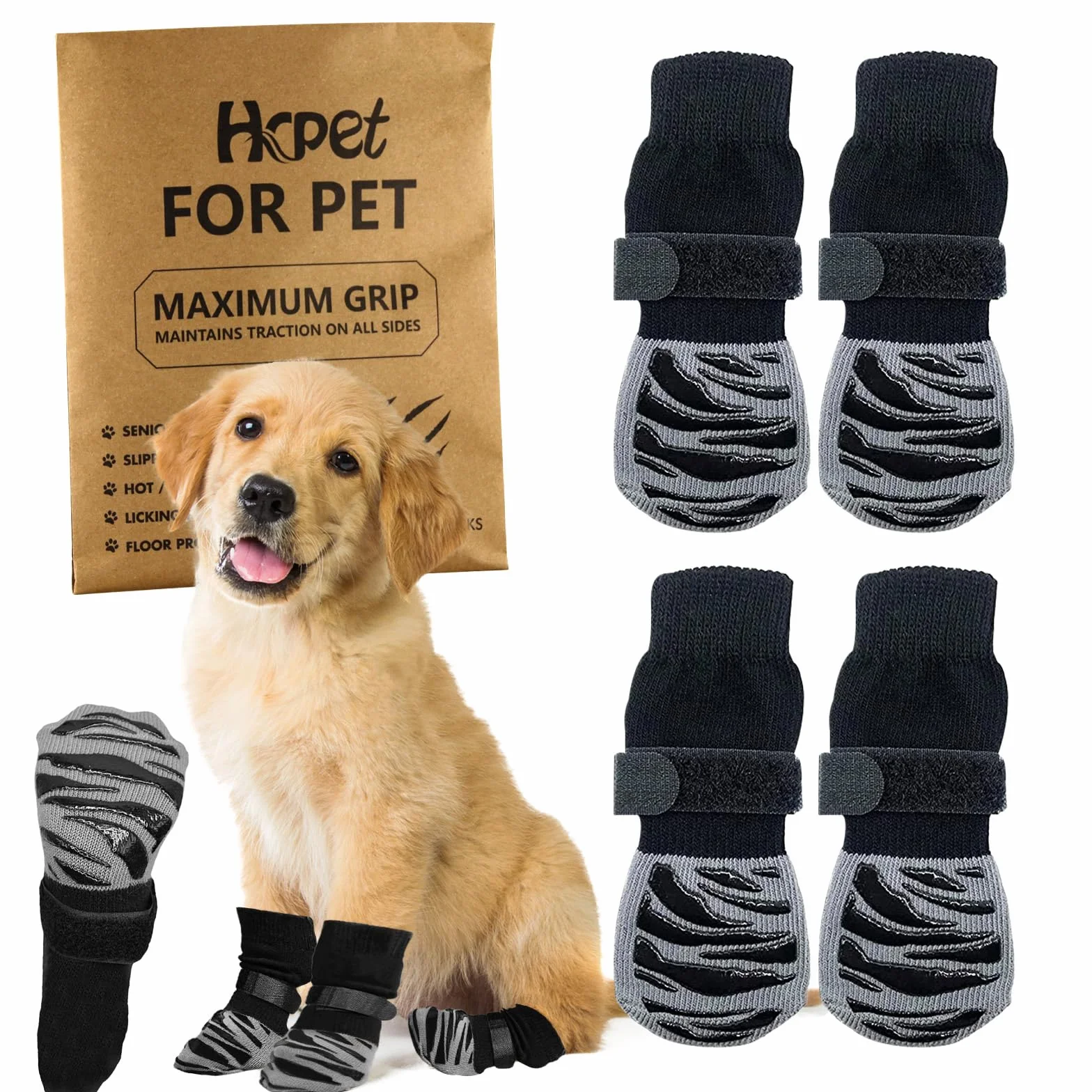 Chaussettes Antidérapantes pour Chien, Chaussettes pour Trottoirs Chauds/Froids, Protège-Pattes pour éviter Le léchage et Le Glissement pour Les Chiens De Taille Moyenne Et Grande (L)