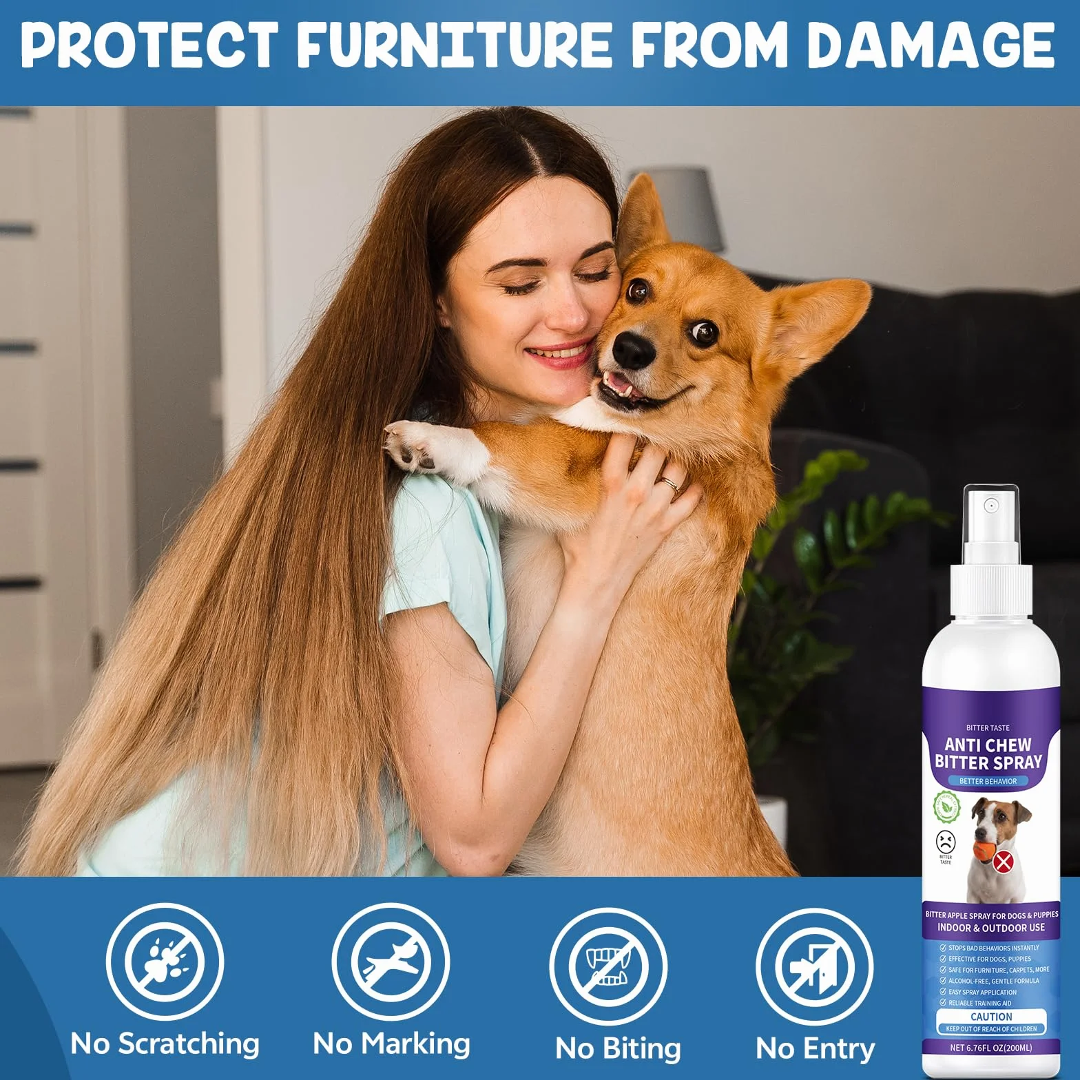Spray anti-mastication pour chiens pomme amère 200 ml arrêter mâcher empêcher léchage plaies protège meubles chaussures bandages sans alcool
