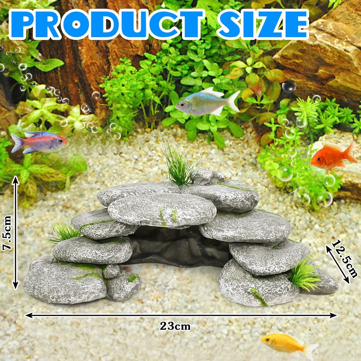 Cachette Aquarium Tortue 23x12.5x7.5cm Décoration Résine Pierre Cachette Grotte Reptile Poisson