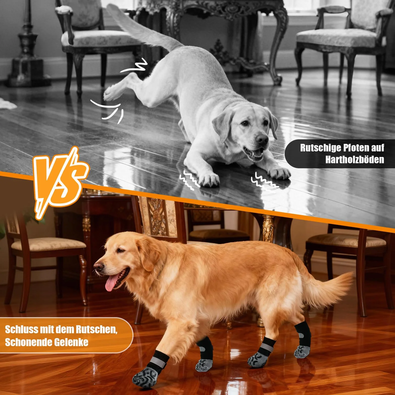 Chaussettes Antidérapantes pour Chiens 2 Paires Pattes Animal Sol Intérieur Petits Moyens Grands