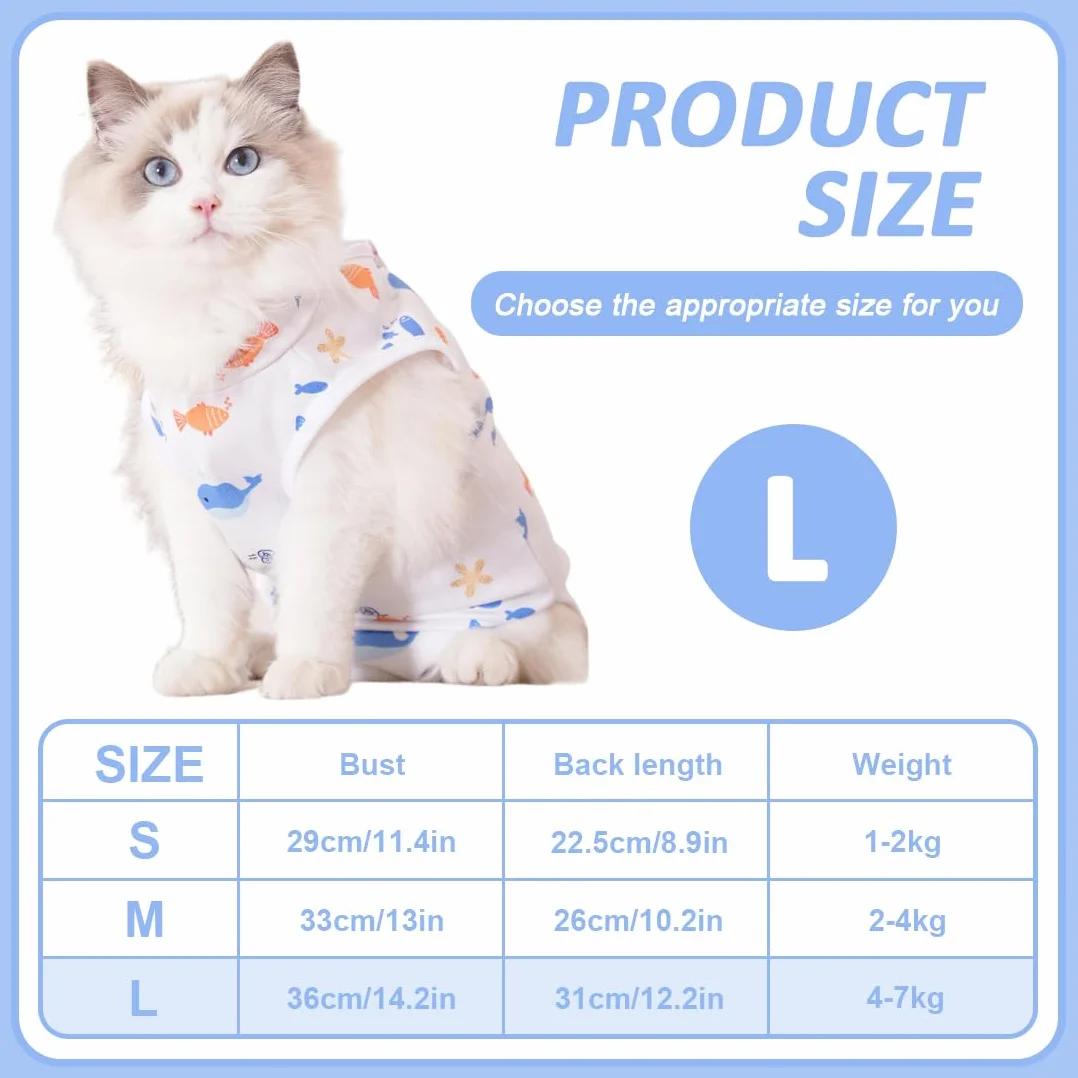 Combinaison Chat Post Operatoire Femelle/Male pour après Stérilisation Taille L 36 cm tour de poitrine 31 cm dos 4-7 kg