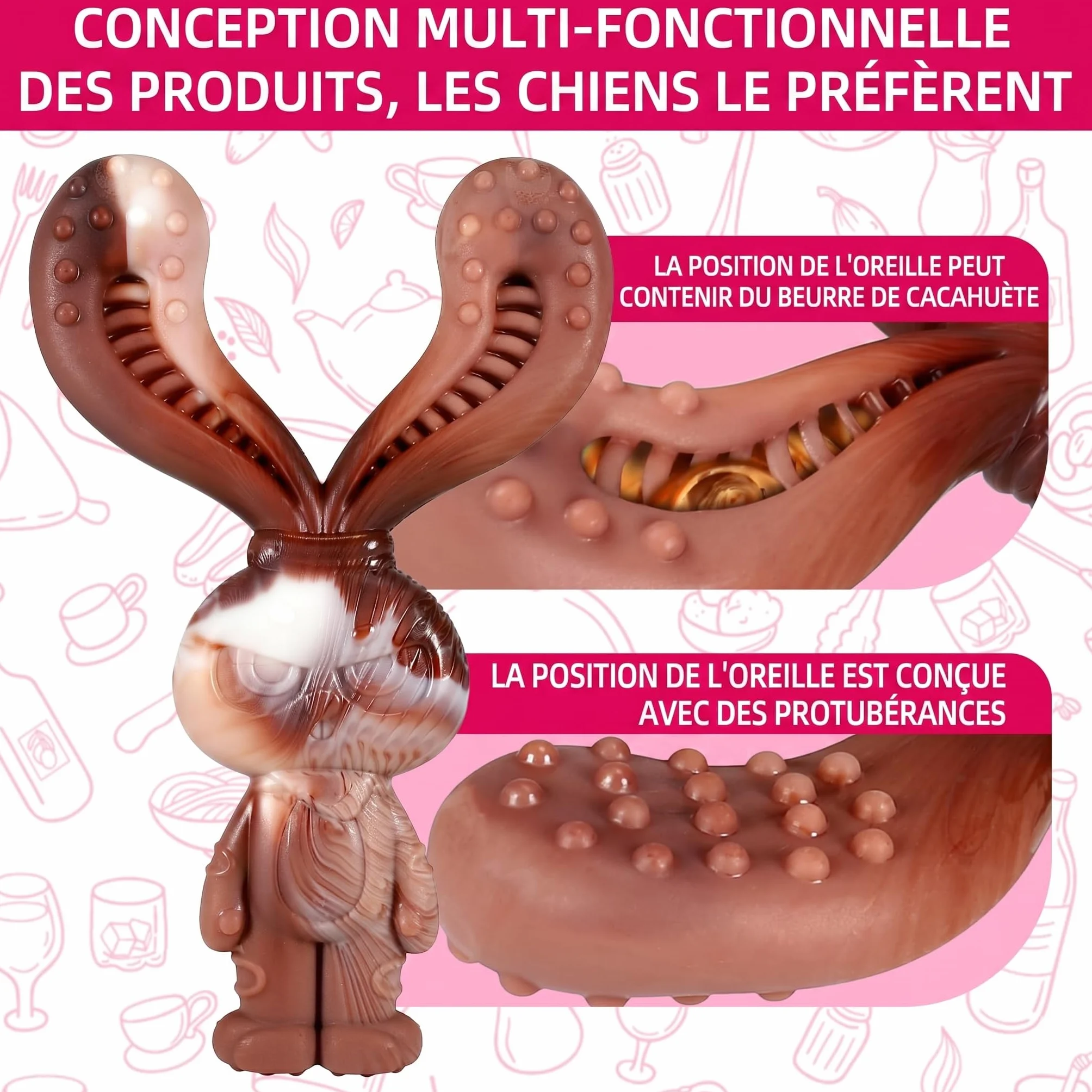 Jouets Indestructibles pour Chiens à Mâcher en Nylon Saveur de Boeuf, Robustes pour Chiens de Taille Moyenne et Grande Taille (Lapin)