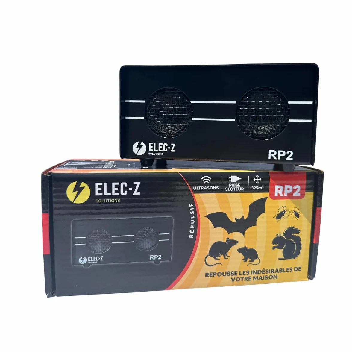 Répulsif Ultrasons Anti Rongeurs 2 x RP2 325m2 Rats Souris Chauve Souris