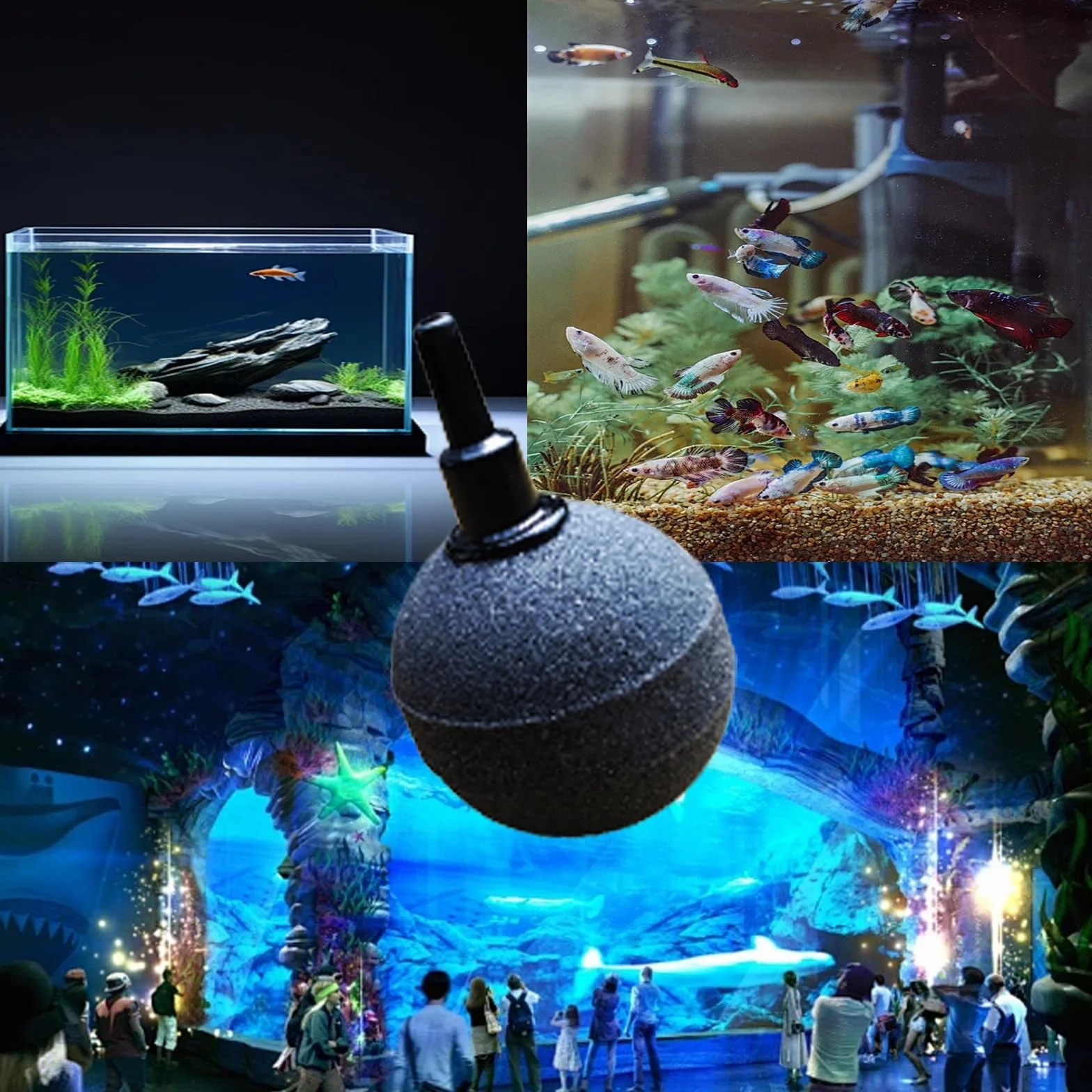 Pierre d'air d'Aquarium Bubbler, 8 Pièces Diffuseur Bulle, Ball-Shape Bubble Release Tool, 4mm/8mm Tuyau Connectable
