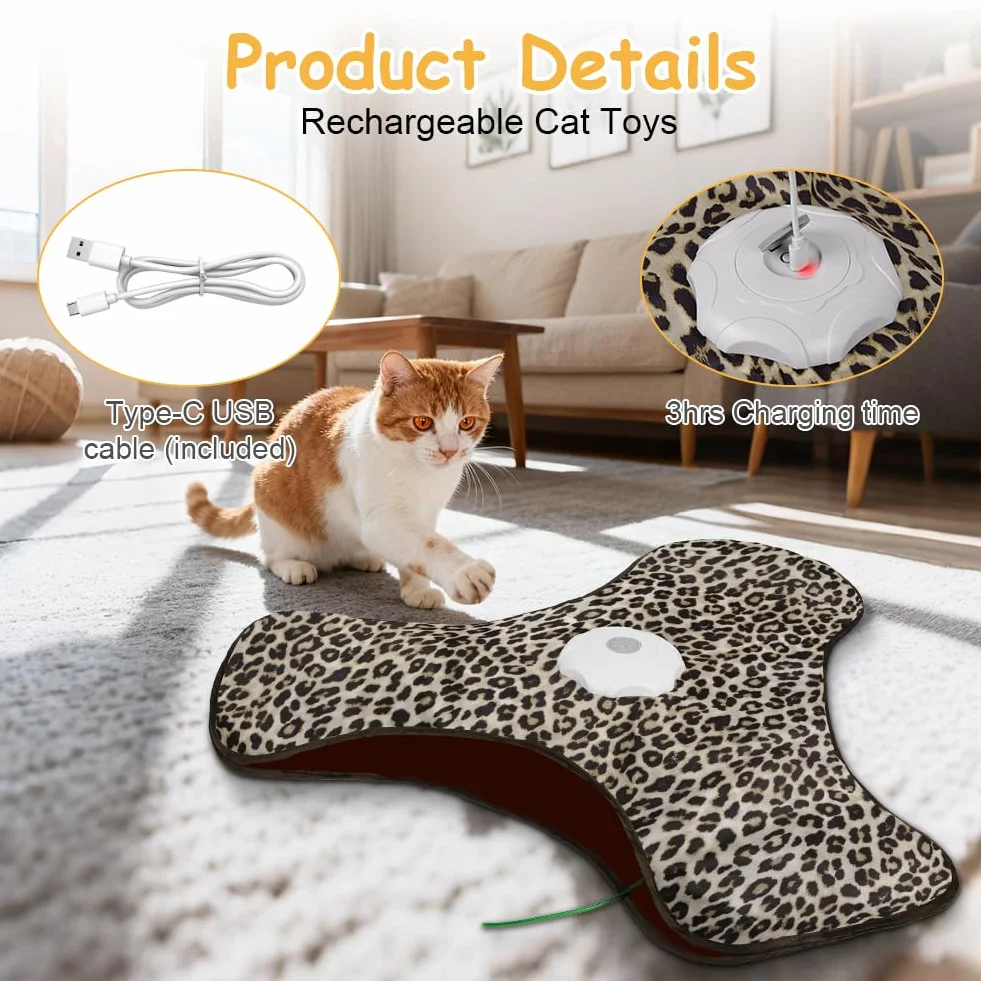 AUYAO Jouet Interactif pour Chat avec Plumes et Bruit de Souris, Rechargeable Silencieux Automatique
