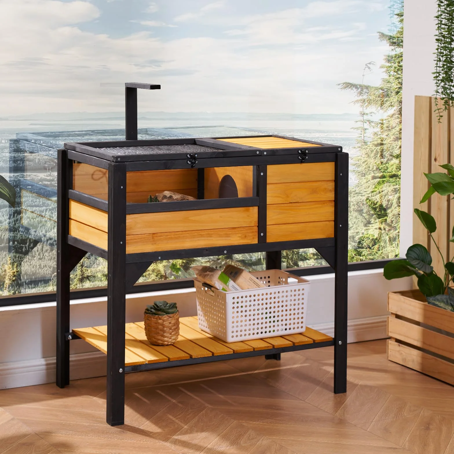 VEVOR Maison pour Tortues Intérieur Extérieur, Enclos en Bois avec Support d'Éclairage pour Reptiles Petits Animaux