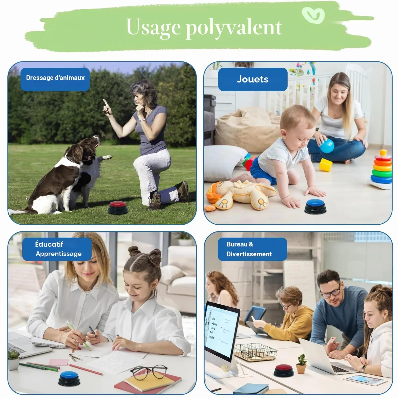 Gelabur 2 pièces Buzzer enregistrable, Buzzer Chien Communication Bouton 30 Secondes d'enregistrement, pour la Formation et Les Jeux pour Animaux de Compagnie