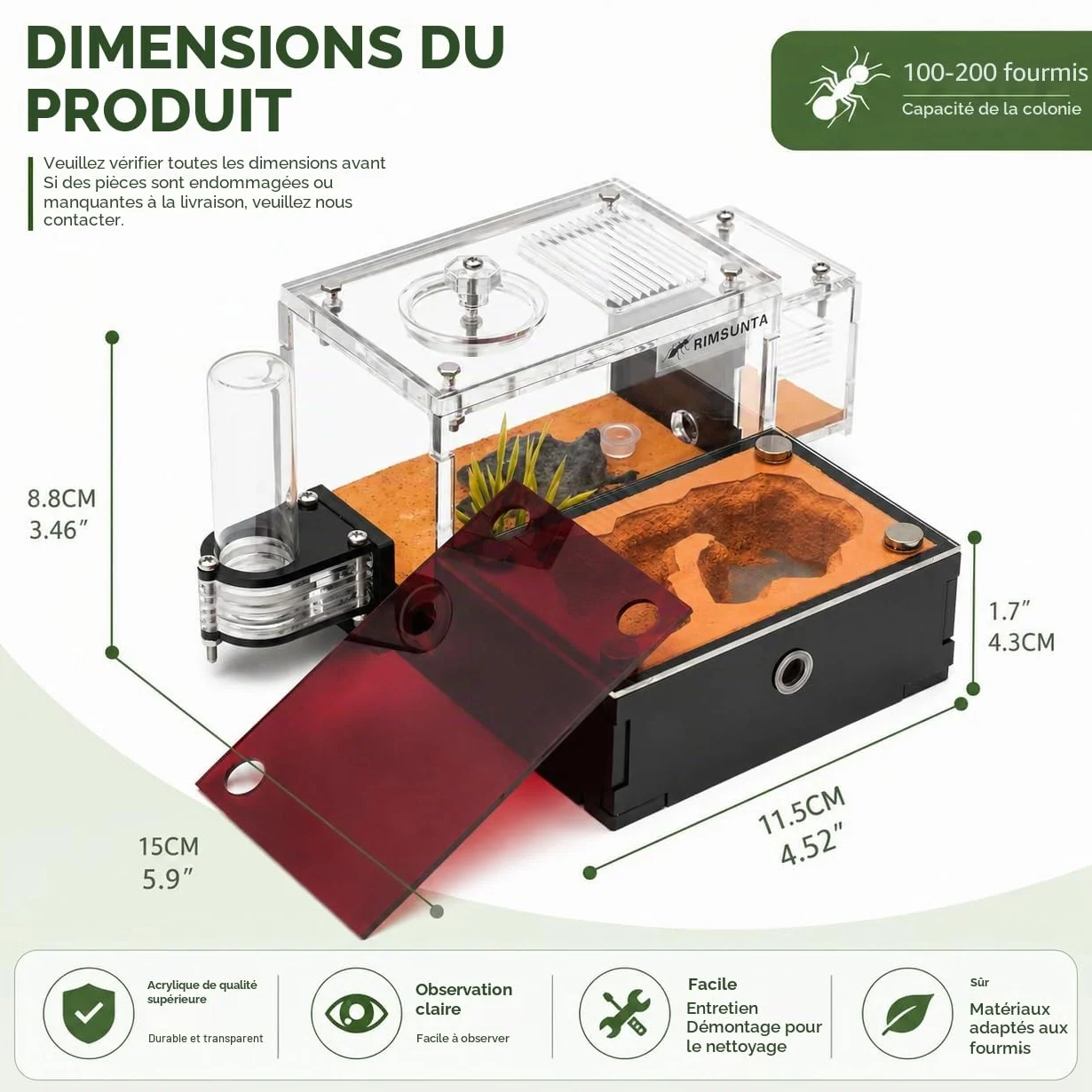 Formicarium Kit Éducatif Habitat de Ferme pour Fourmis Vivantes Reines