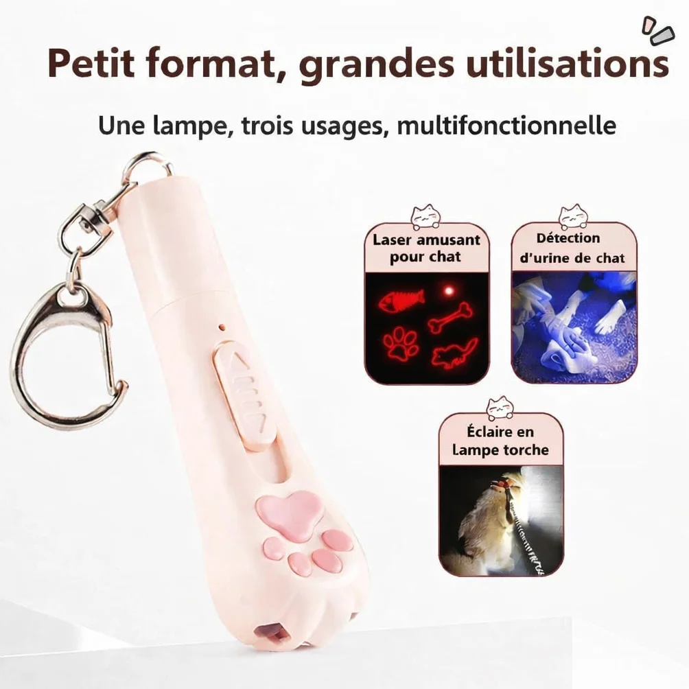 Laser pour Chats Jouet Interactif Rechargeable USB 3 Modes Réglables Marque Française Blanc Neigé