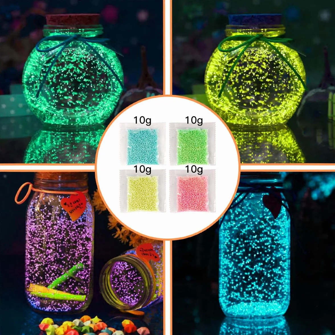 Sable lumineux 4 sacs 10 g réutilisable aquarium bricolage pierre lumineuse bouteille de souhait gravier décoratif