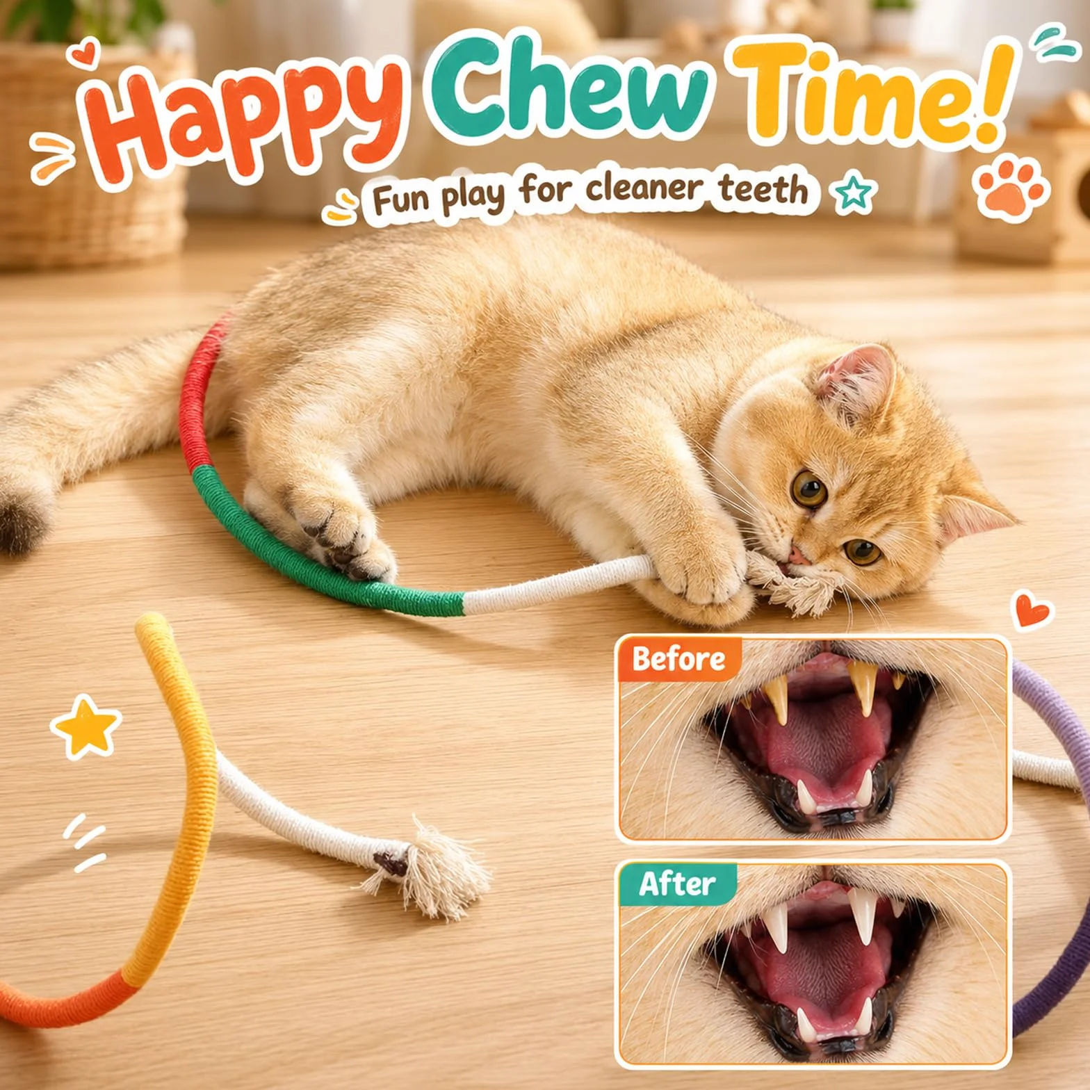 Jouet Chat Corde Herbe à Chat Dentition Chaton Macher Grincer Dents Intérieur Nettoyer