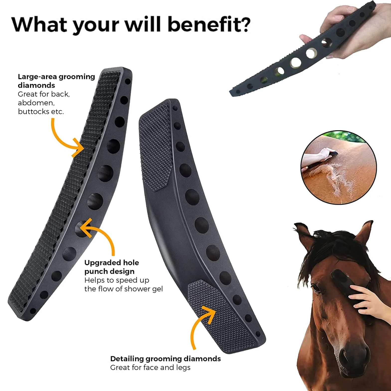 Brosse de Toilettage pour Chevaux 6-en-1 en Crin de Cheval pour Enlever les Poils Secs